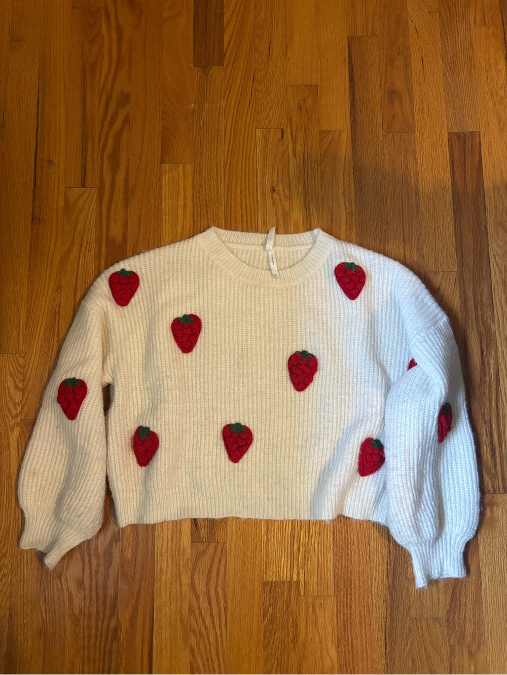 White Strawberry Embroidered Women's Sweater